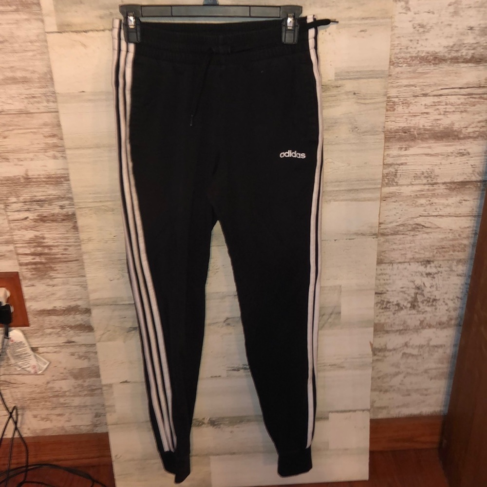 Adidas black and white joggers kids Small adidas Sweatpants soccer pants active‌